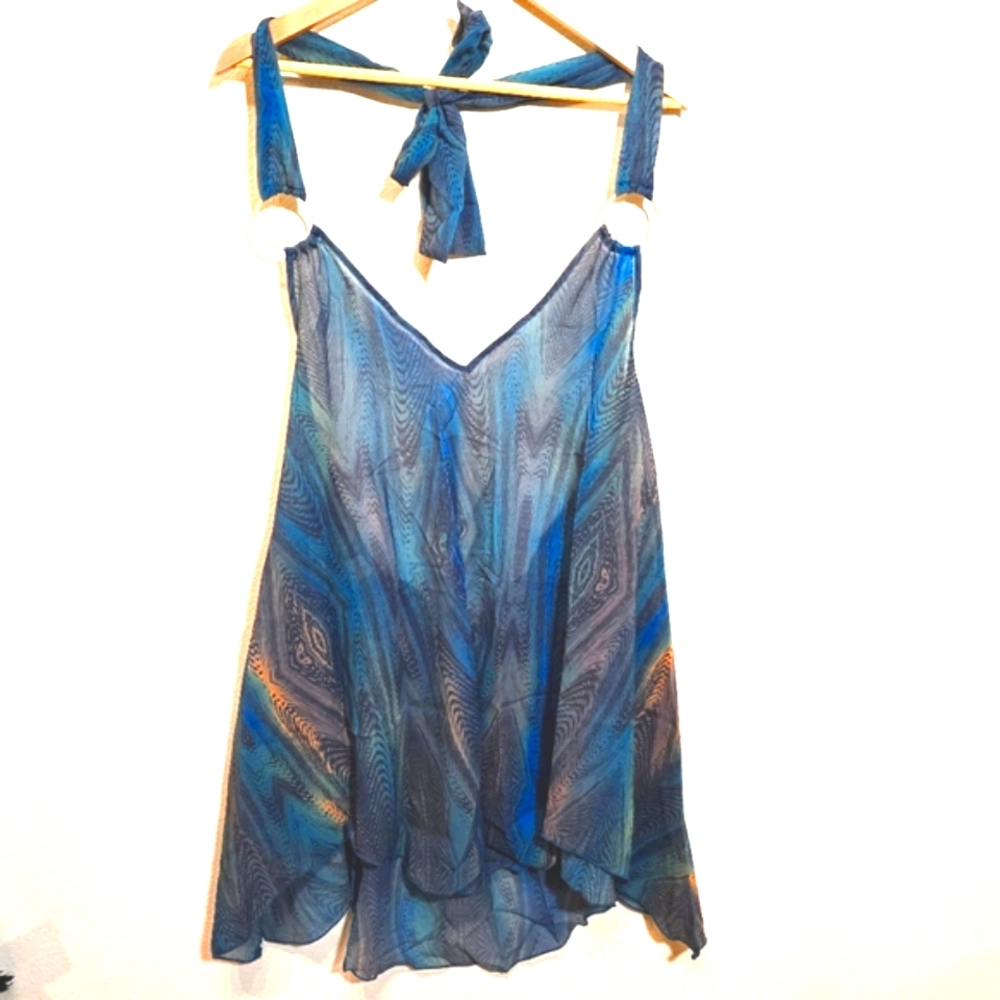 Bellissima Monte Carlo Blue and Gray Halter Dress with Ring Details NWT Coverup